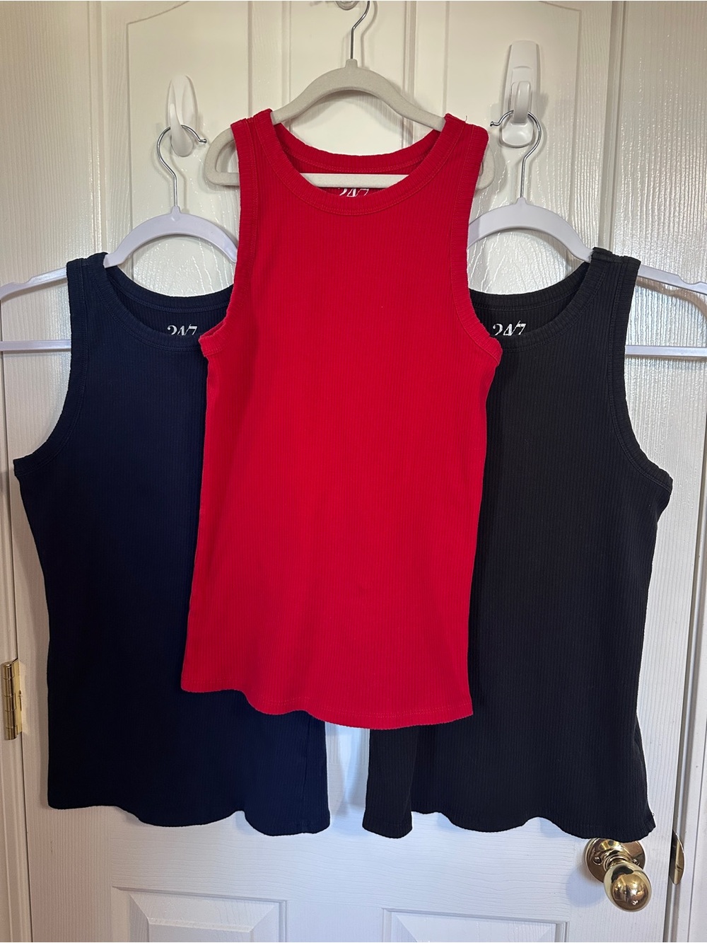 Maurices Ribbed Tank Tops in Red, Navy, Black - Set of 3